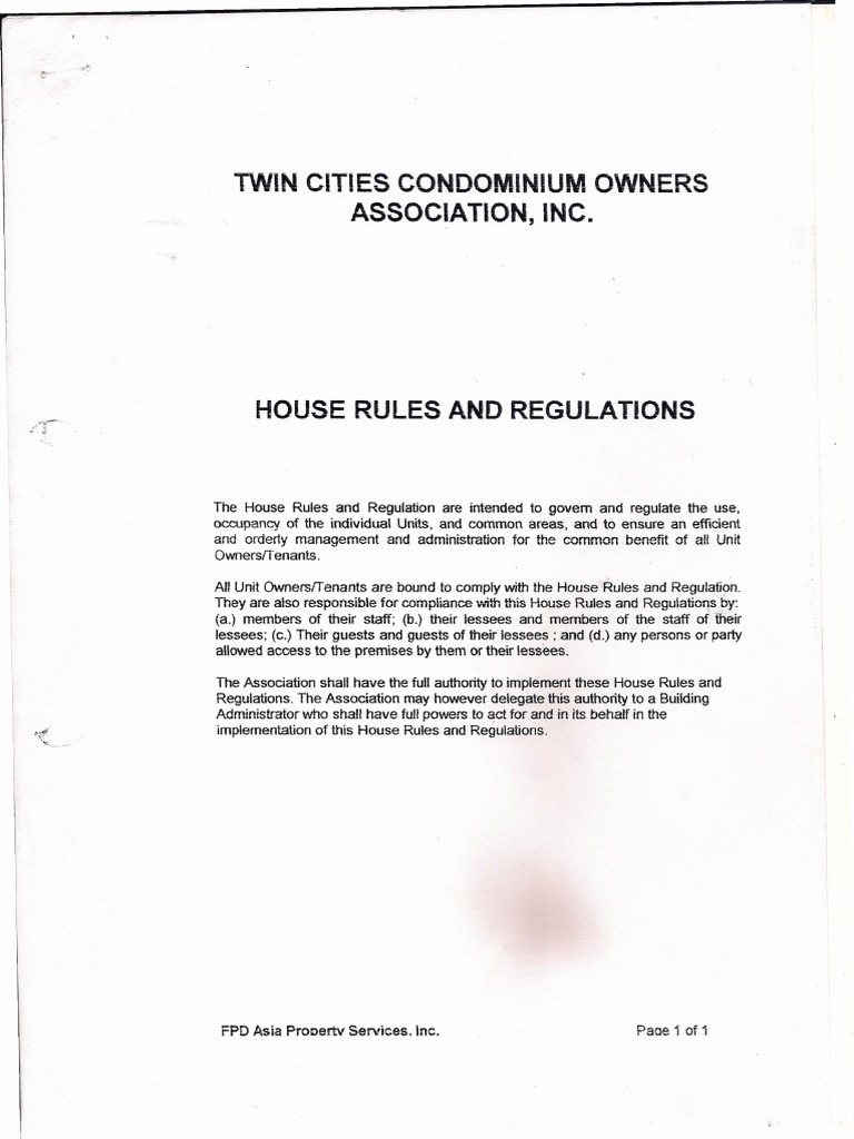 House Rules and Regulations Sample PDF Lease Leasehold Estate