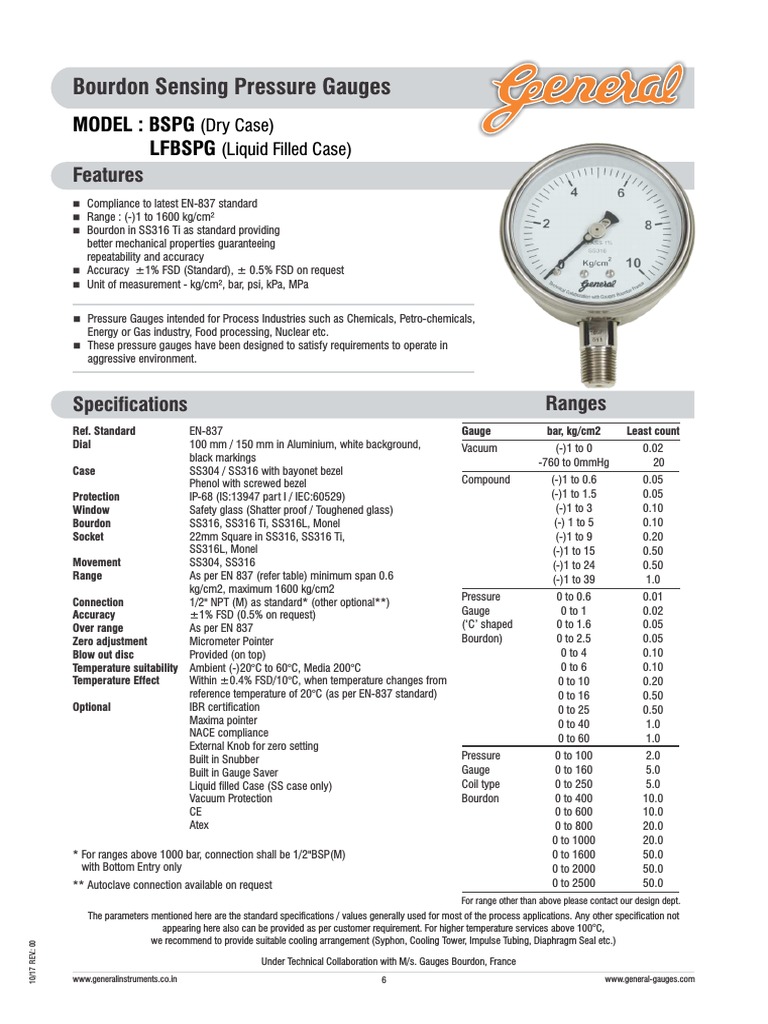 Bourdon Sensing Pressure Gauge PDF Pressure Measurement Vacuum