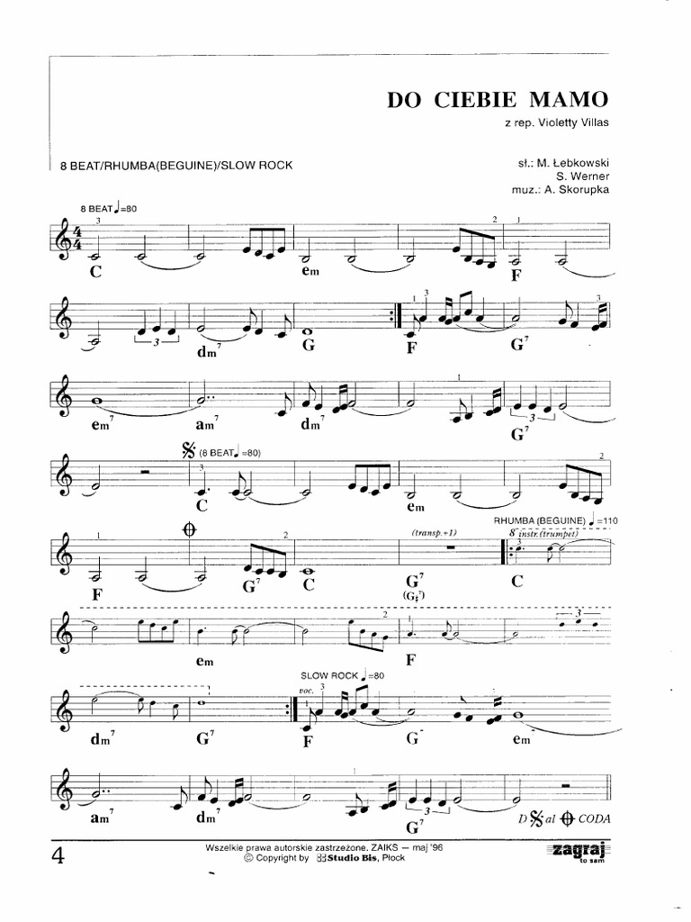Do Ciebie Mamo Nuty Na Pianino