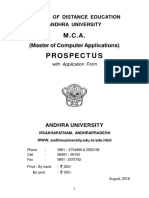 Andhra University Distance Education MCA Prospectus & Application
