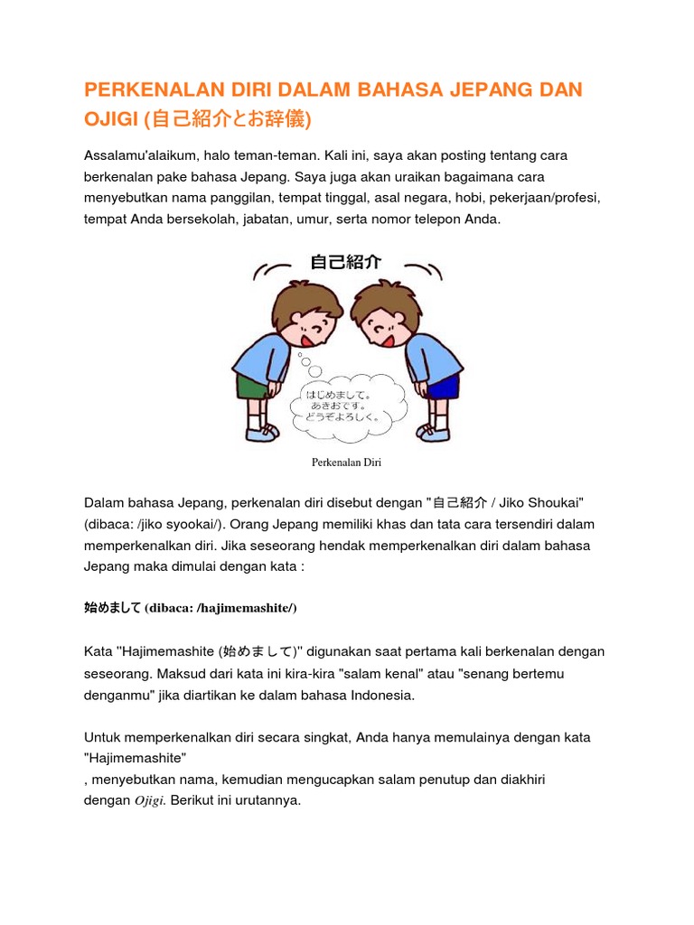 Perkenalan Diri Dalam Bahasa Jepang Dan Ojigi