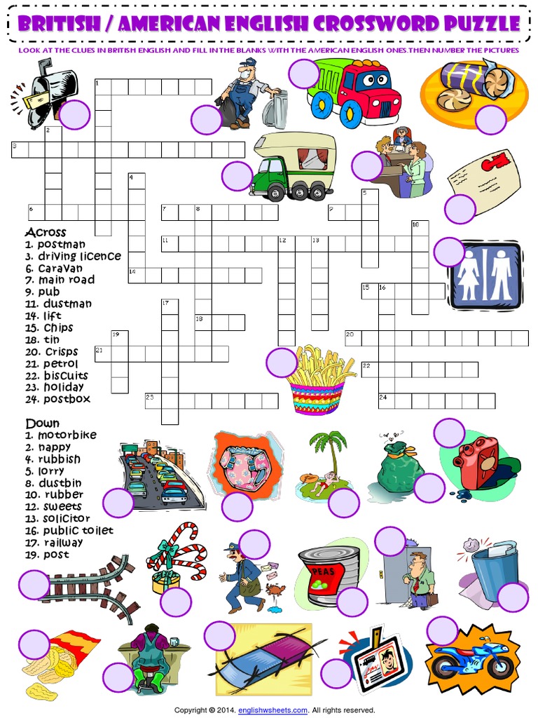 British And American English Words Crossword Criss Cross Puzzle Esl Worksheet Pdf Leisure