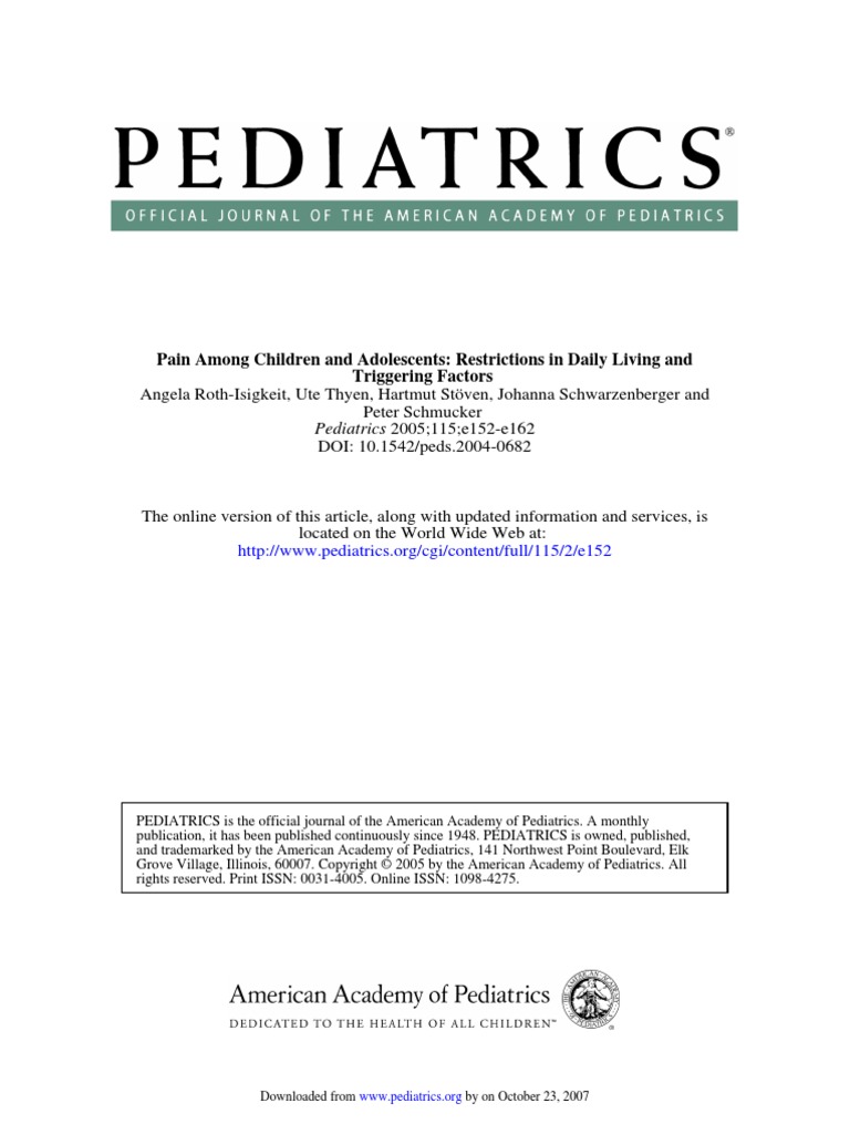 Pain Among Children and Adolescents Restrictions in Daily Living and ...