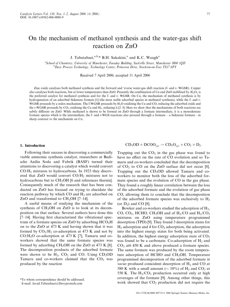 On The Mechanism of Methanol Synthesis and Water Gas Shift Reaction On ...