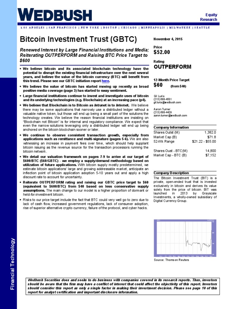 Bitcoin Investment Trust Report | PDF | Bitcoin | Financial Analyst