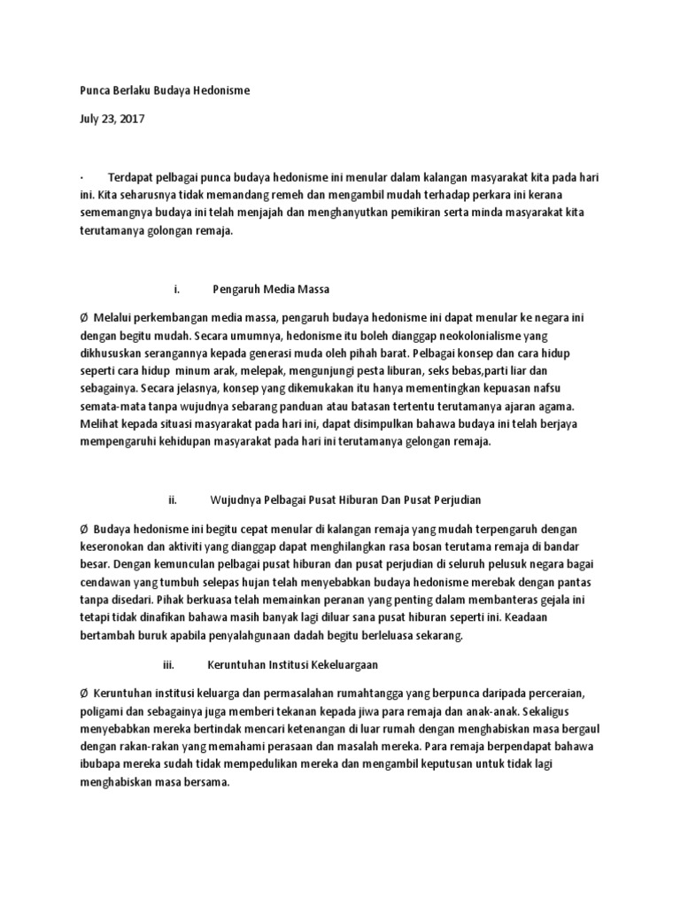 Punca Berlaku Budaya Hedonisme Pdf