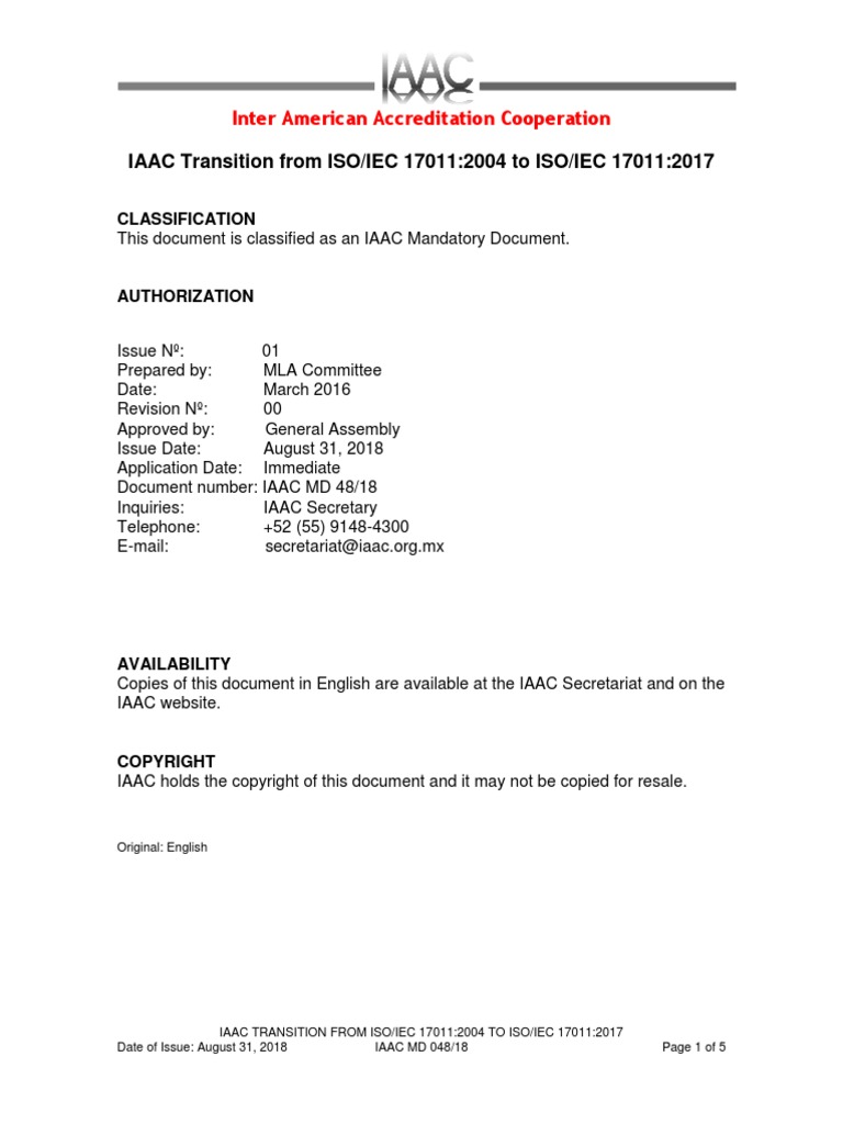 Iaac Transition From Iso Iec 17011 2004 To Iso Iec 17011 2017 | PDF ...