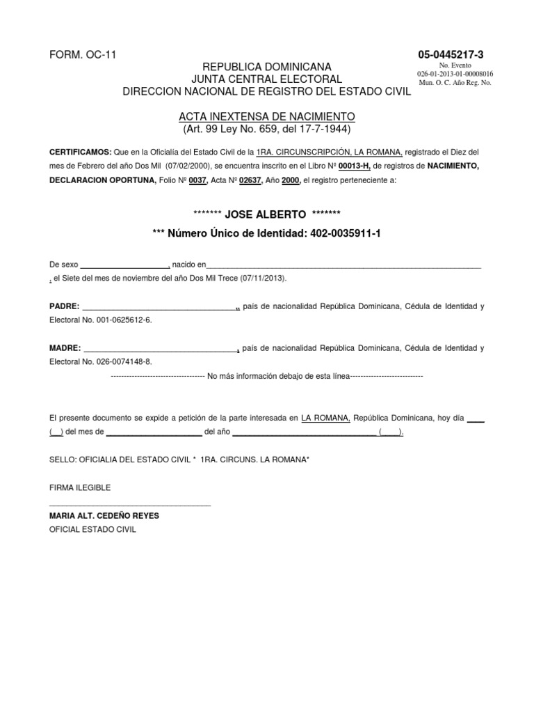 355477597 Acta Nacimiento Dominicana Modelo Docx