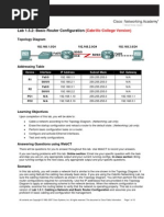 Lab 1.5.2: Basic Router Configuration: Topology Diagram