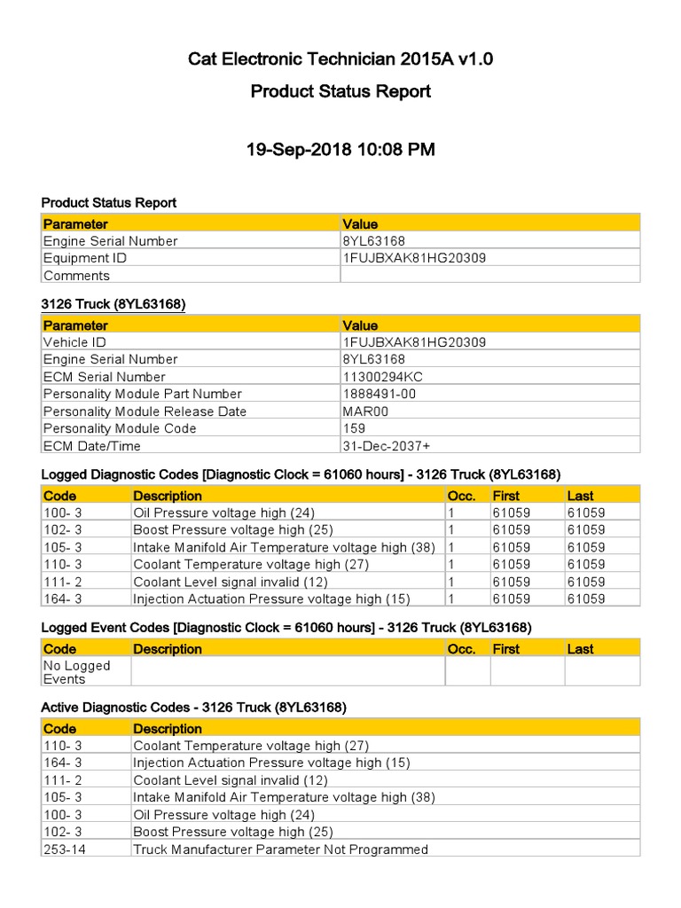 3126 Truck Diagnostic Status Report | PDF