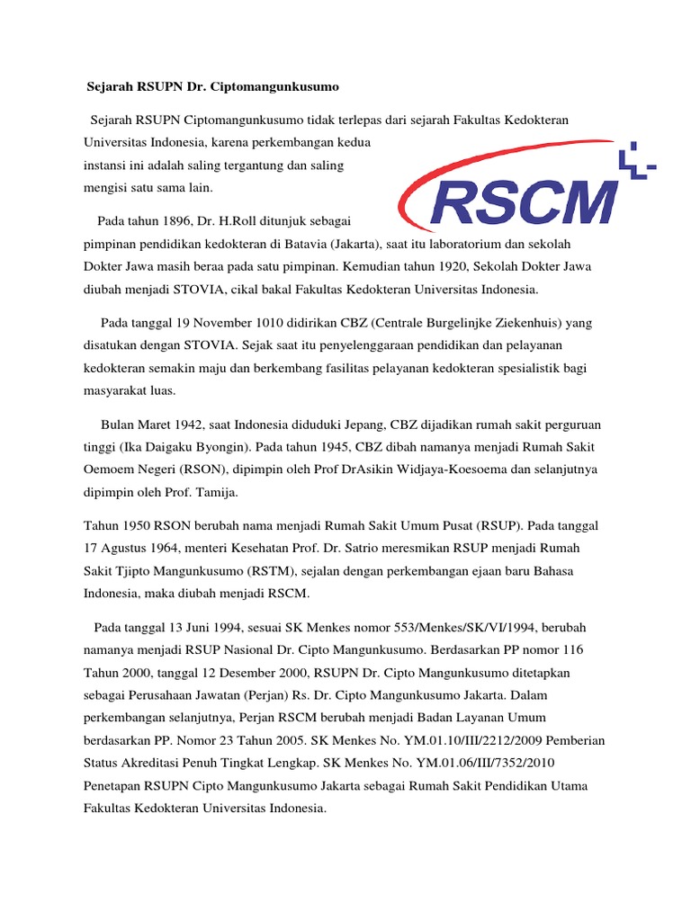 Sejarah dan Visi RSUPN RSCM Jakarta | PDF