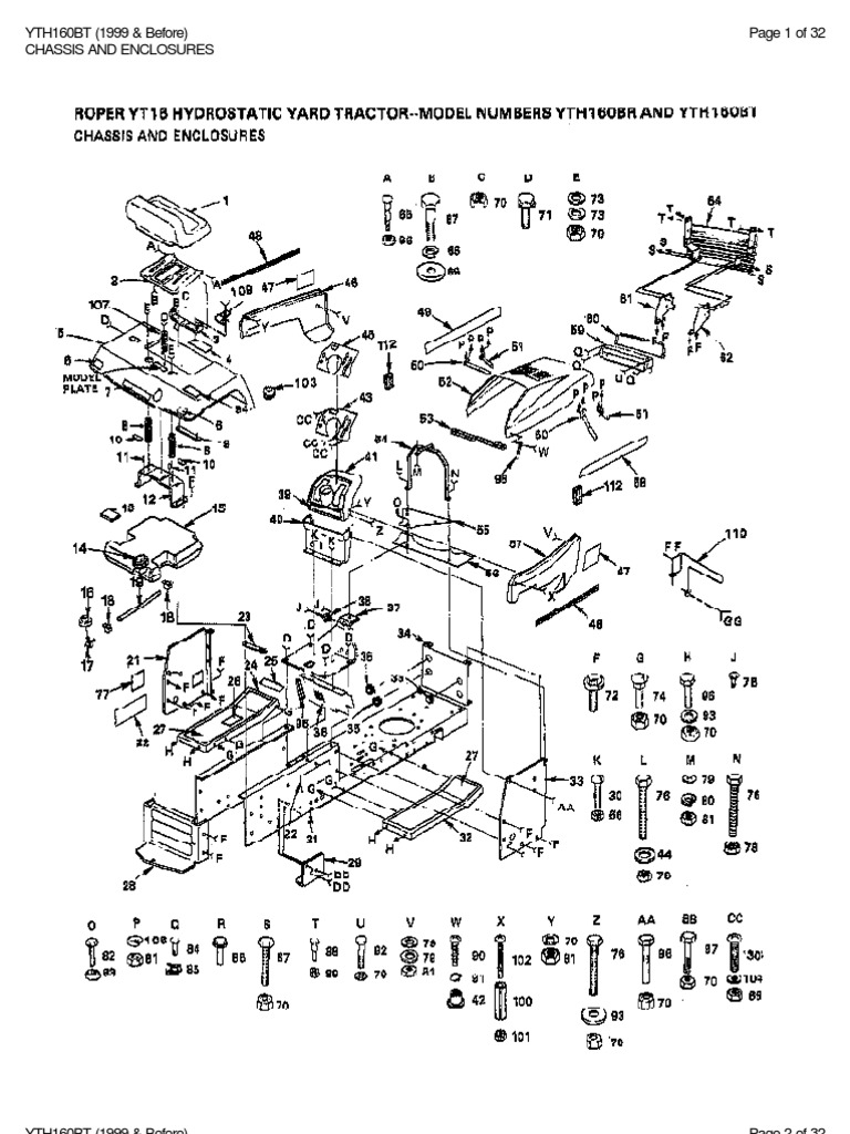Roper YTH160BT Mower Diagrams PDF Screw Axle