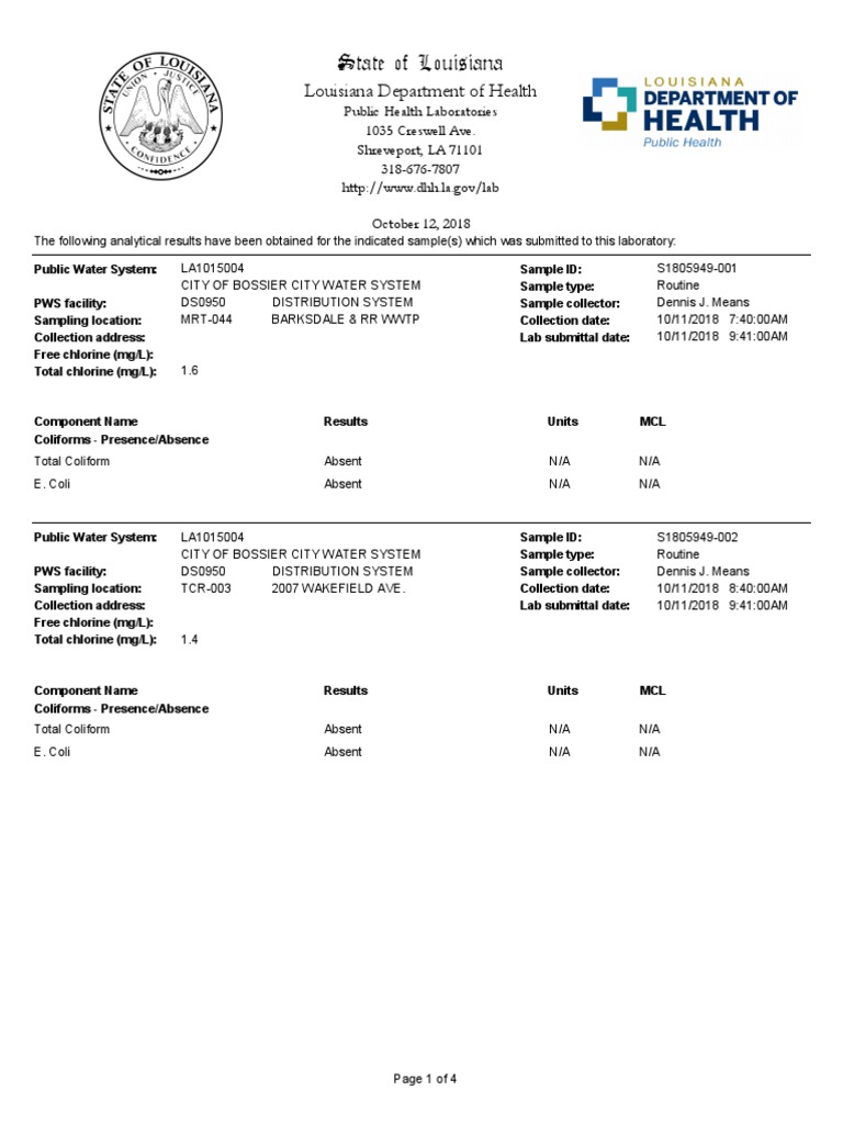 Bossier City Water Quality Report 2018 | PDF | Bacteria | Prokaryote