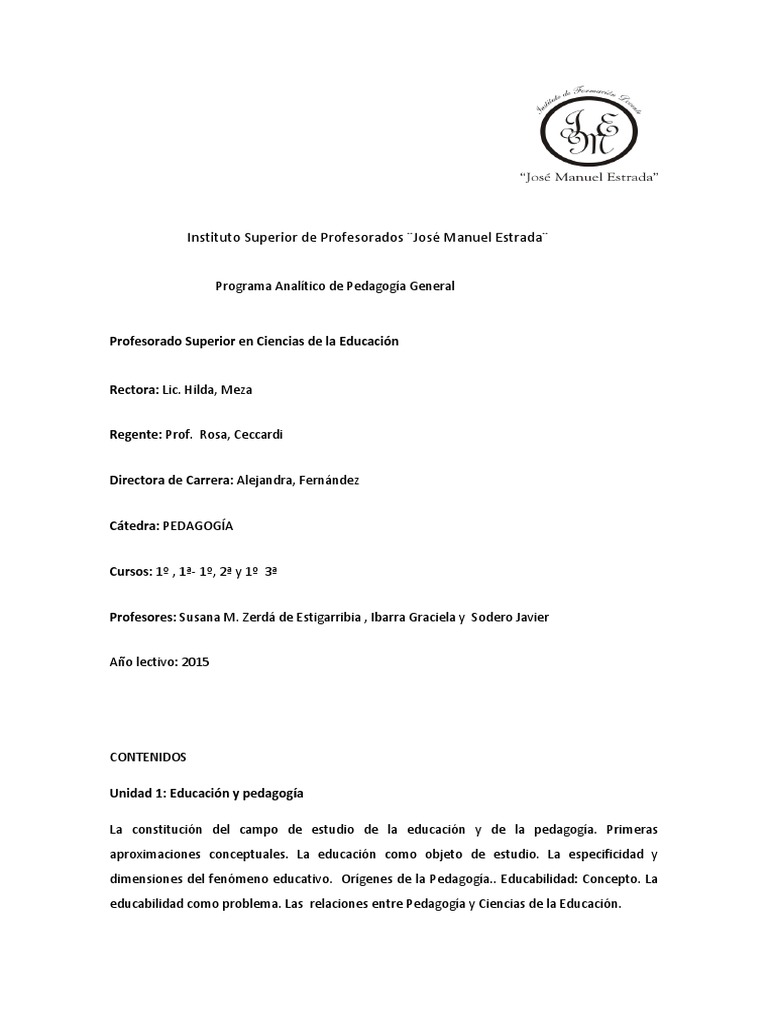 Programa de Pedagogía General 2015 | PDF | Science | Pedagogía