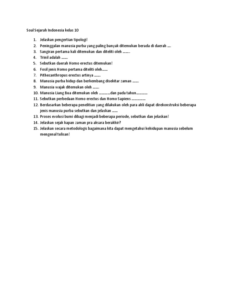 Soal Sejarah Kelas 10