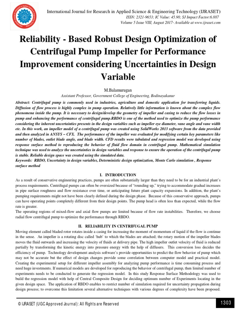 Reliability - Based Robust Design Optimization of Centrifugal Pump ...