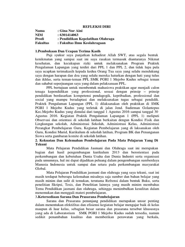 Contoh Refleksi Diri Pdf