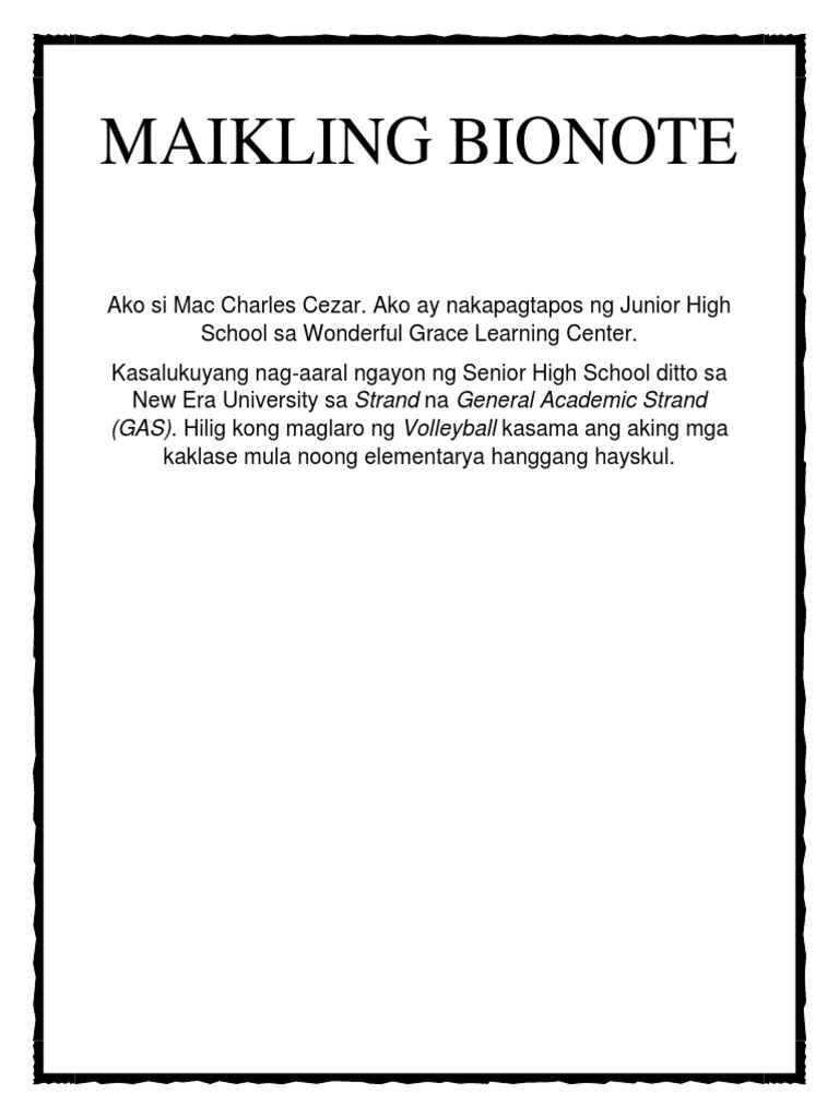 Halimbawa ng bionote ng isang estudyante maikling kwe vrogue co