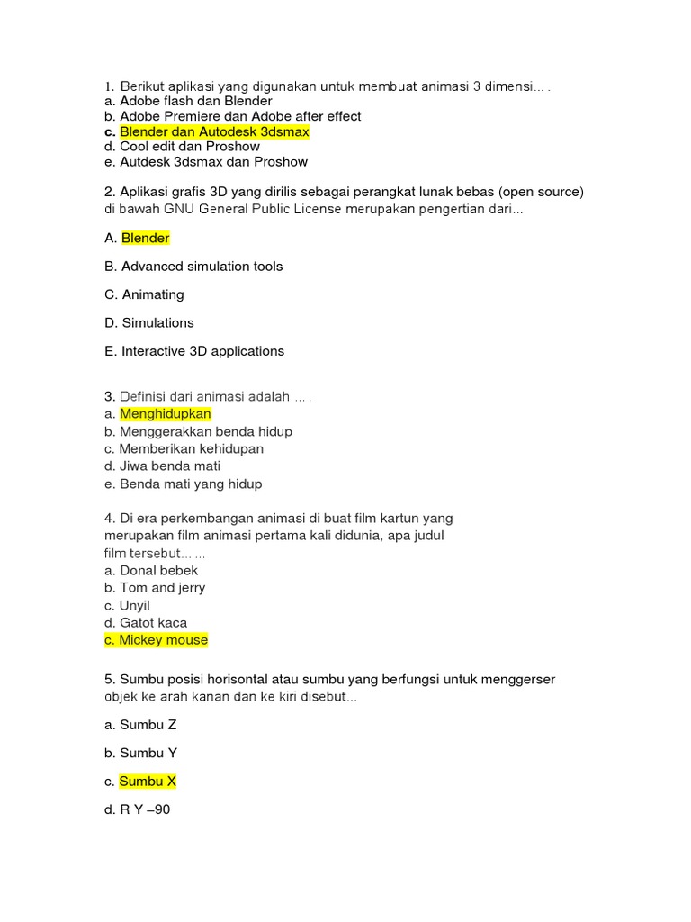 Rancangan Soal Animasi 2018 | PDF | Game & Aktivitas