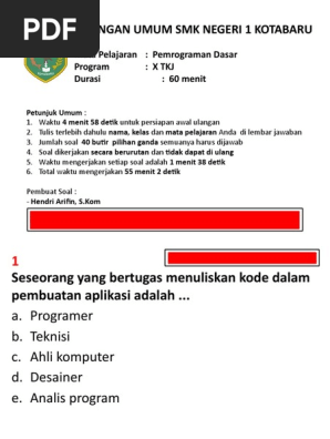 Pemrograman Dasar Soal Kelas X