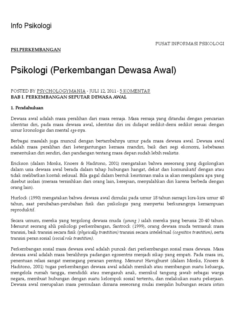 Psikologi Perkembangan Dewasa Awal Pdf