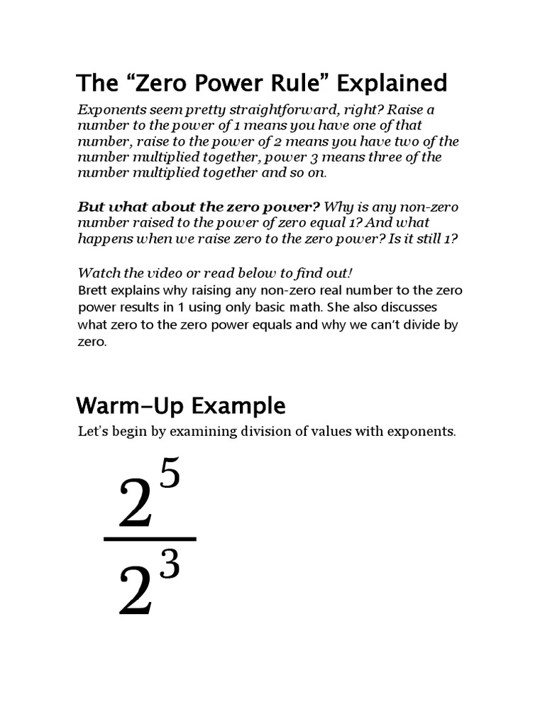 Zero Power Explained | Exponent example 2 (video) – EZPJU