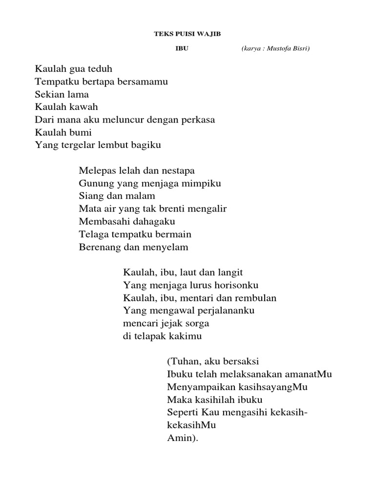 Teks Puisi Wajib Karya Taufiq Ismail