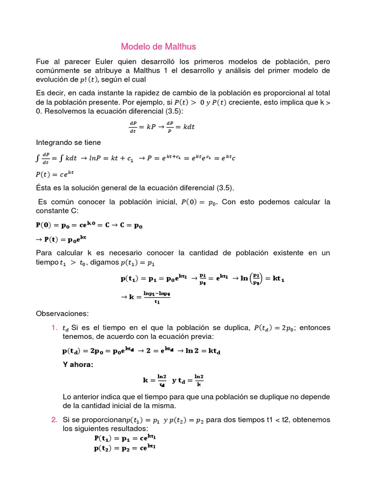 Modelo de Malthus ECUUU | PDF | Ecuaciones diferenciales | Ecuaciones