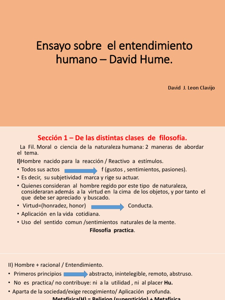 Ensayo Sobre El Entendimiento Humano David Hume RESUMEN David Hume Evidencia