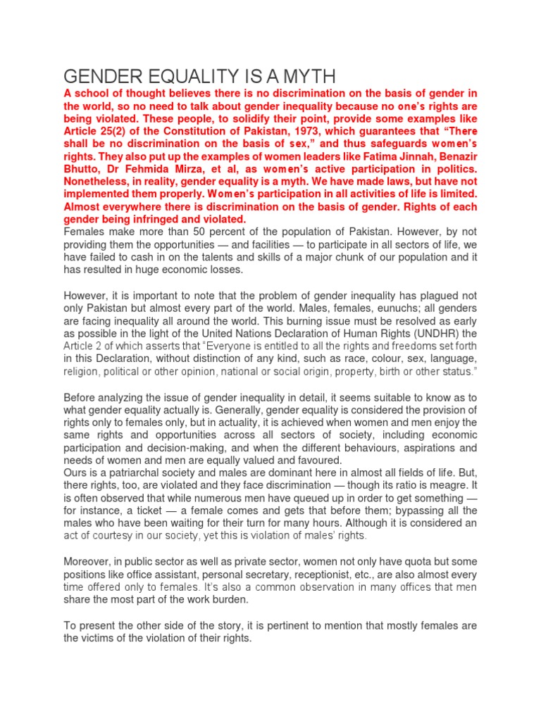 Gender Equality Is A Myth | PDF | Domestic Worker | Workforce