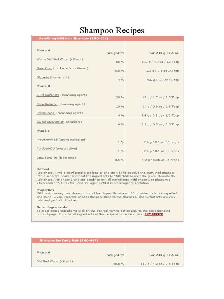 Pearlizing Shampoo Recipe Guide | PDF | Shampoo | Sunscreen
