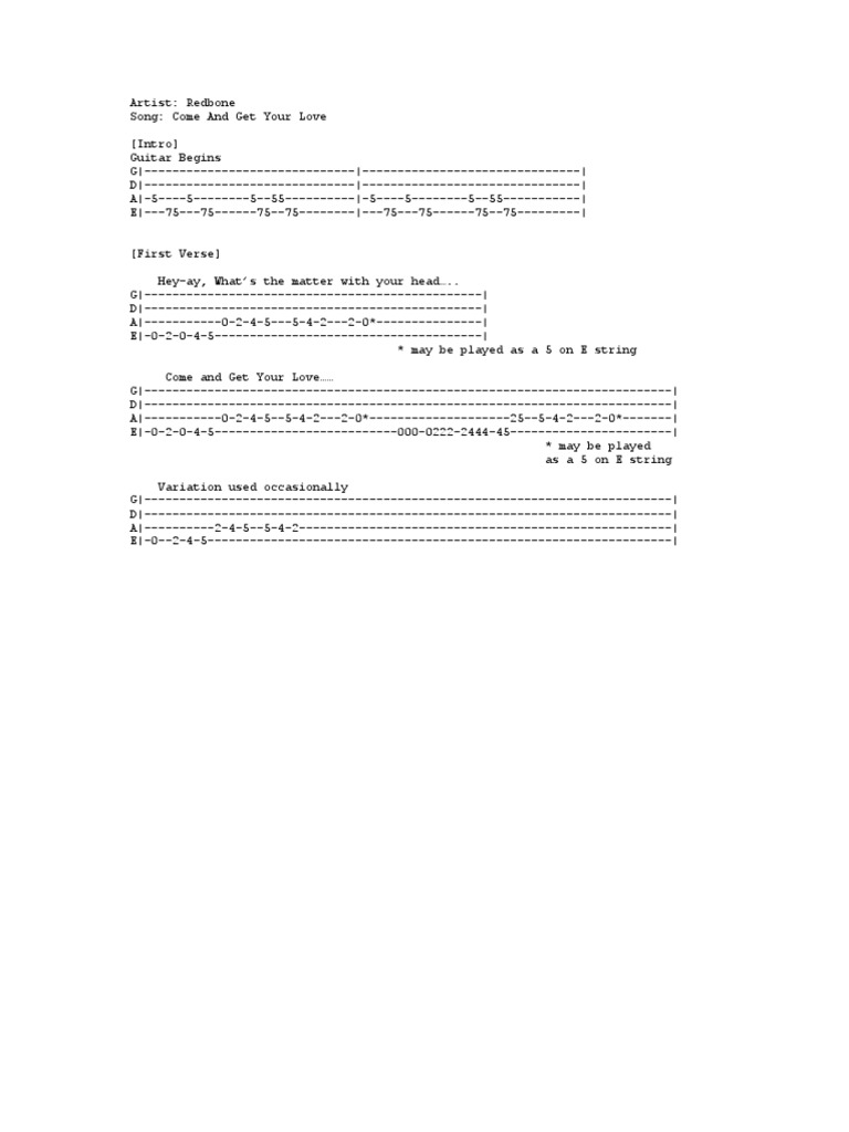 Redbone Come And Get Your Love Pdf