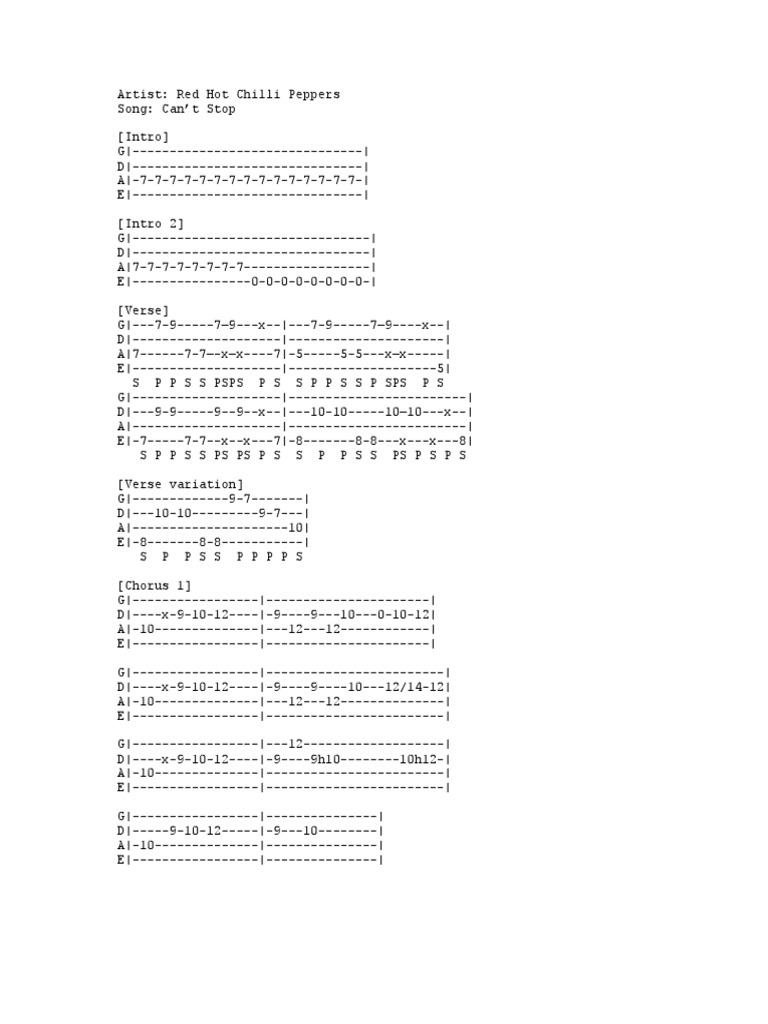 Red Hot Chilli Peppers - Can't Stop | PDF | Song Forms | Song Structure