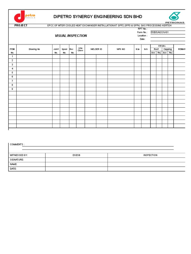 Dipetro Synergy Engineering SDN BHD: Visual Inspection | PDF