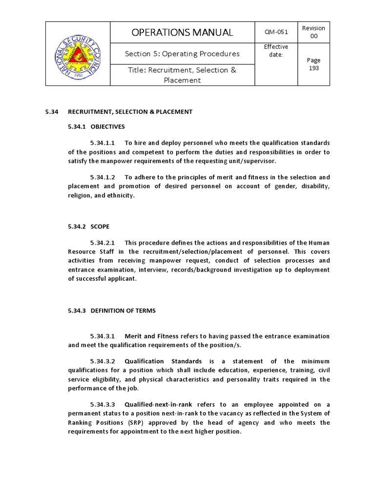 5.34 Recruitment Selection & Placement Procedure | PDF | Recruitment ...