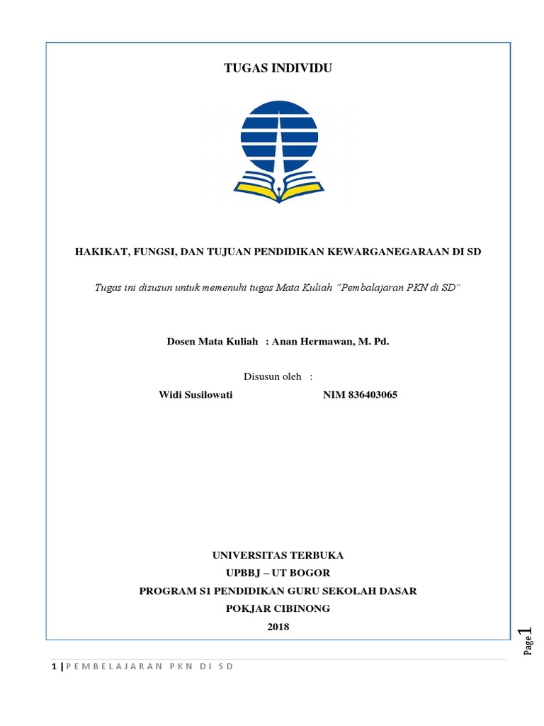 Tugas Mandiri Pkn Merangkum Modul 1 Widi Susilowati Kls 1a Bi Pgsd Docx