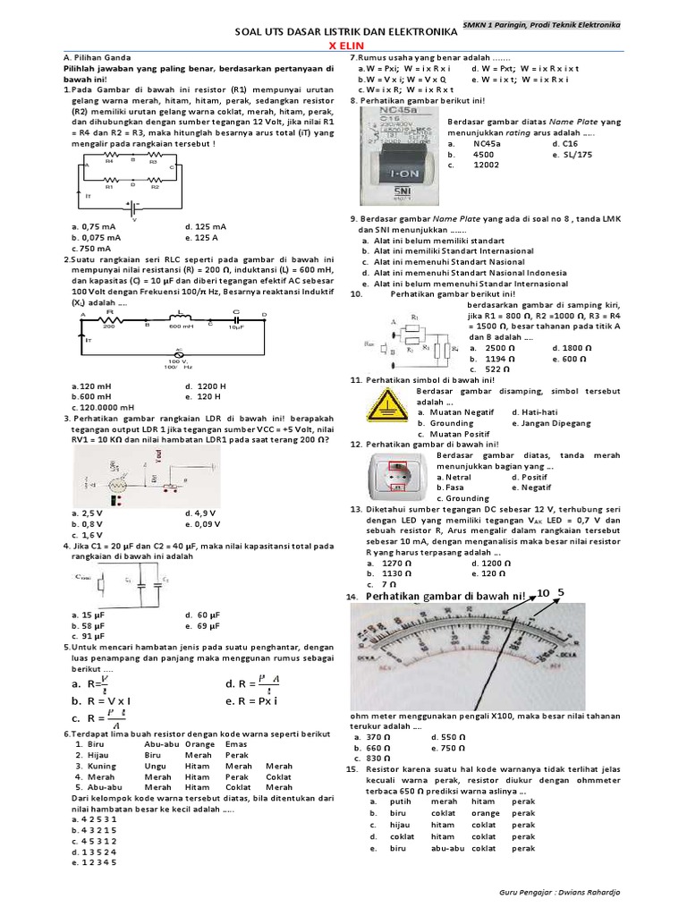 2018 09 22 Uts Soal Dasar Listrik X Elin