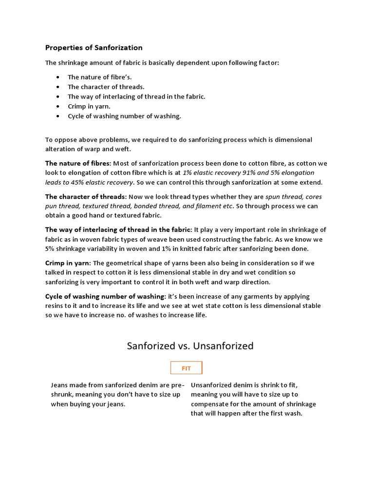 Properties of Sanforization | PDF
