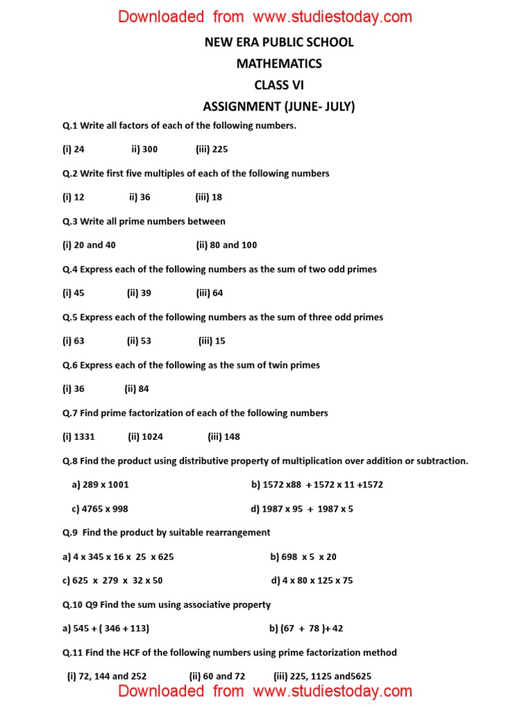 Worksheet For Class 6 Maths Playing With Numbers