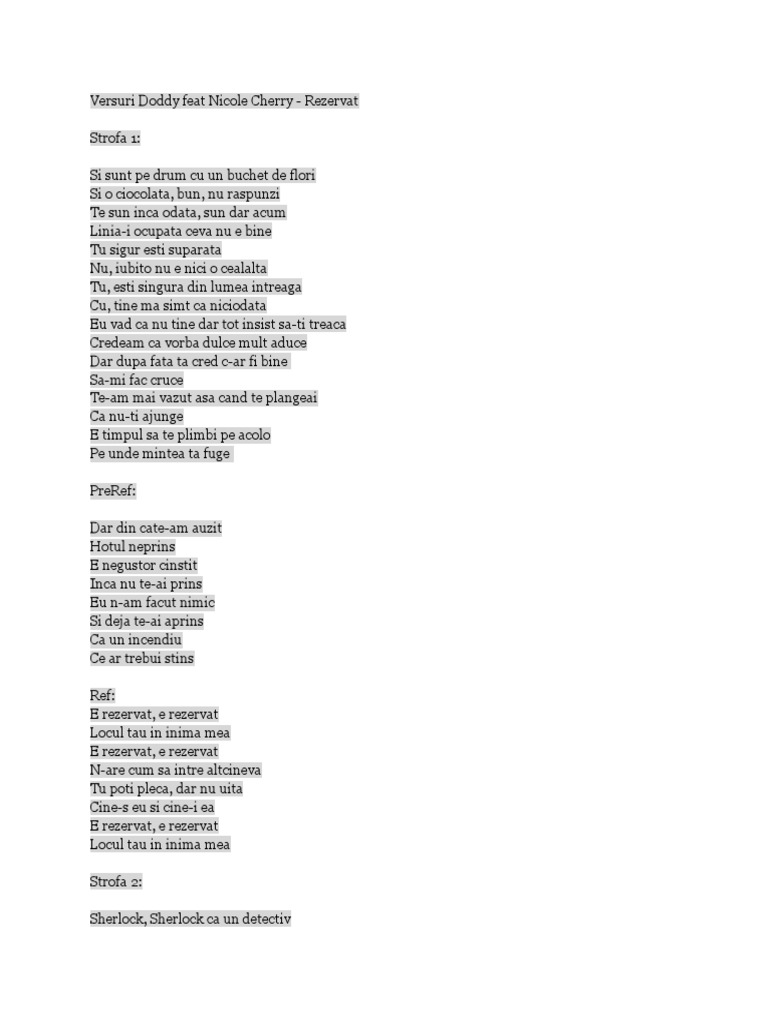 Versuri Doddy Feat Nicole Cherry | PDF