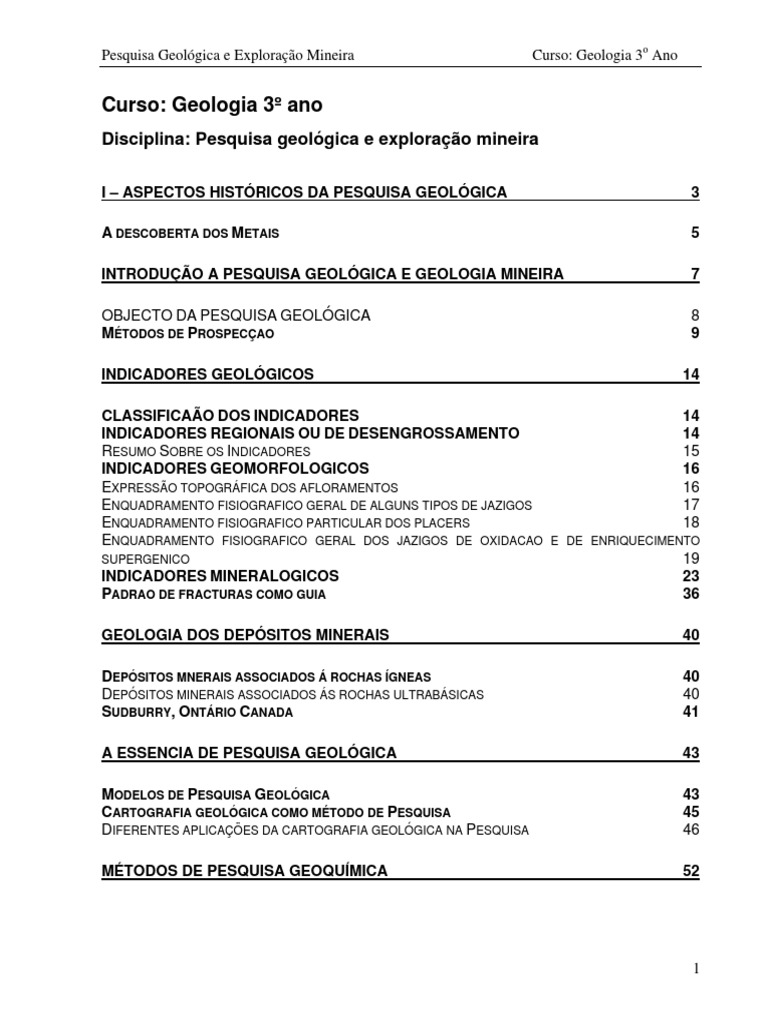 Pesquisa Geológica e Exploração Mineira | PDF | Minerais | Erosão