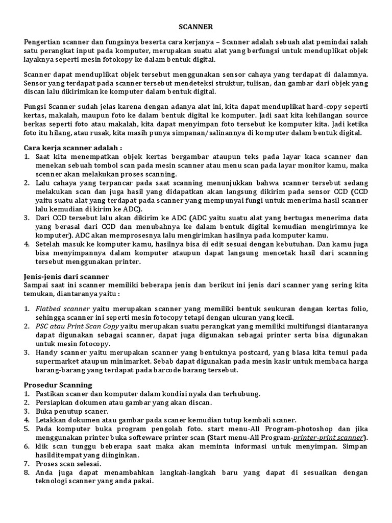 Jenis dan Cara Kerja Scanner Digital | PDF | Seni | Teknologi & Rekayasa