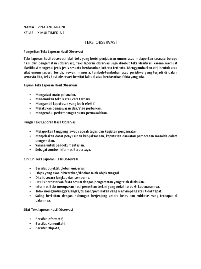 Jenis Jenis Teks Laporan Hasil Observasi Seputar Laporan