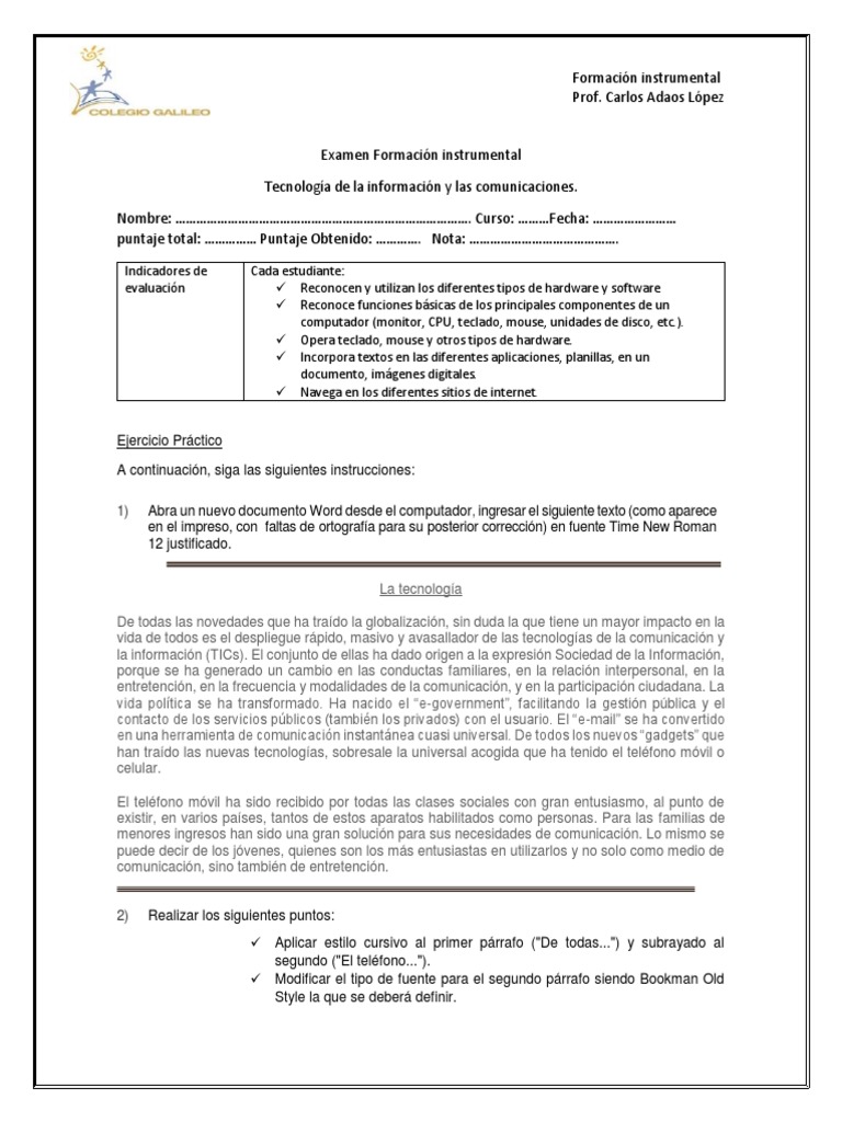 Examen Formación TIC | PDF | Hardware de la computadora | Tecnología de ...