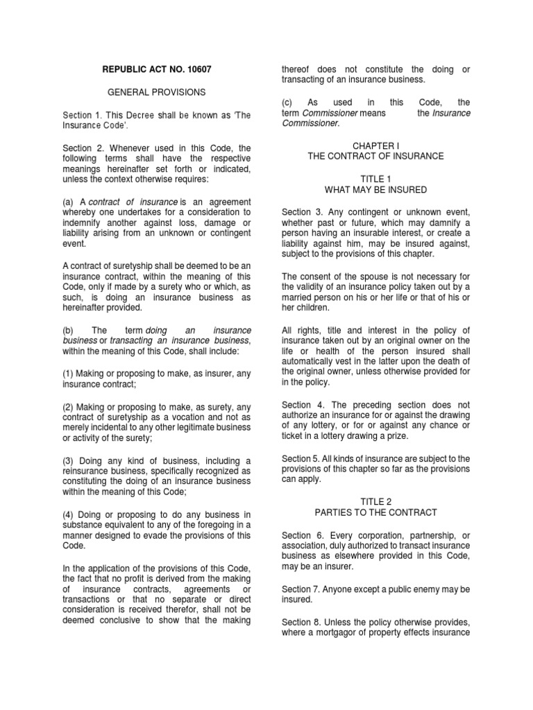 Overview of the Insurance Code | PDF | Insurance | Civil Law (Legal System)