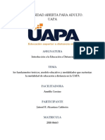 Tarea 10-Los Fundamentos Teóricos, Modelo Educativo y Modalidades Que Sustentan La Modalidad de Educación a Distancia en La UAPA
