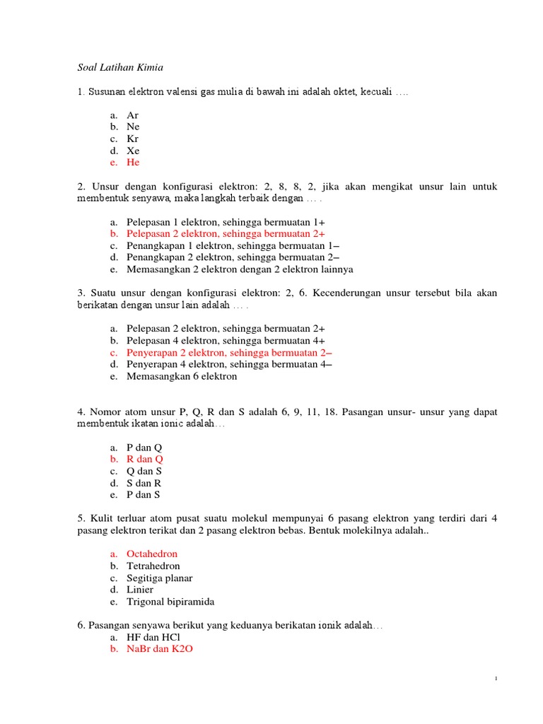 Soal Latihan Kimia