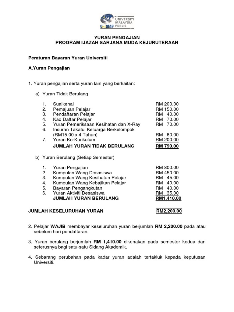 Maklumat Yuran - Program Kejuruteraan | PDF