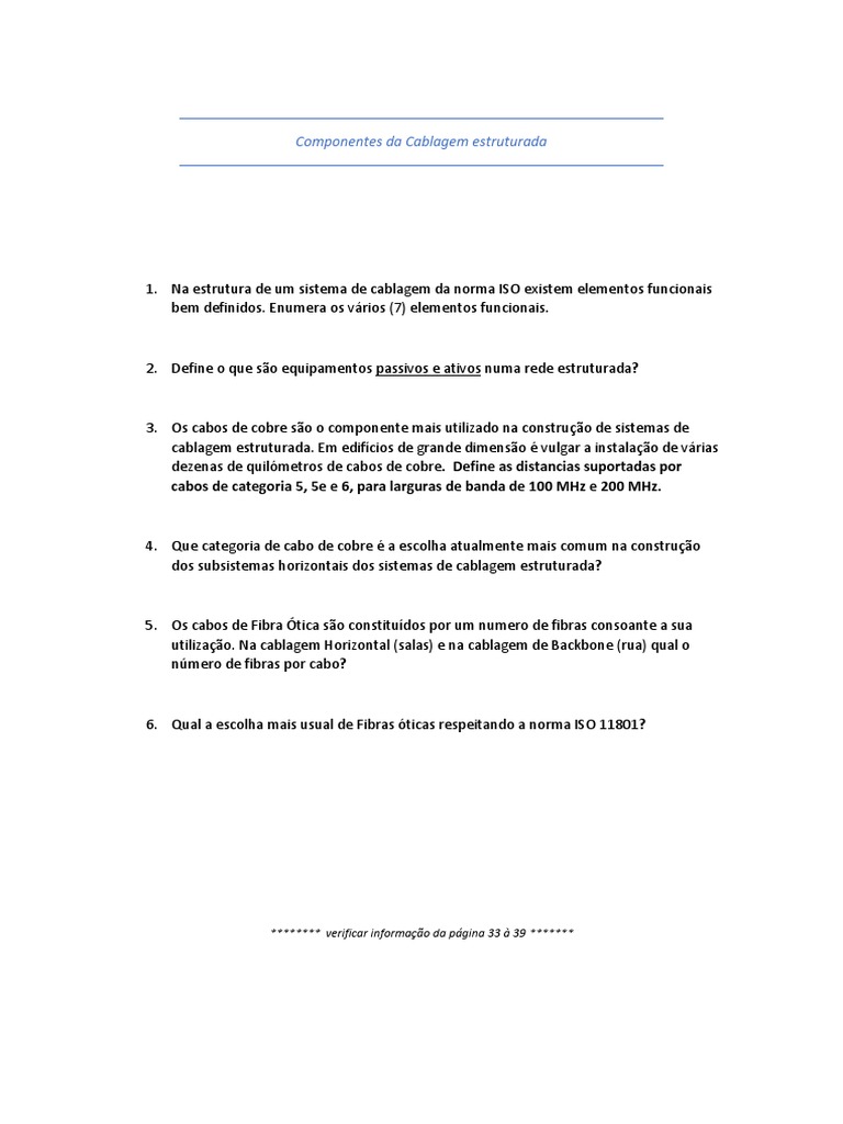 Componentes Da Cablagem Estruturada PDF | PDF