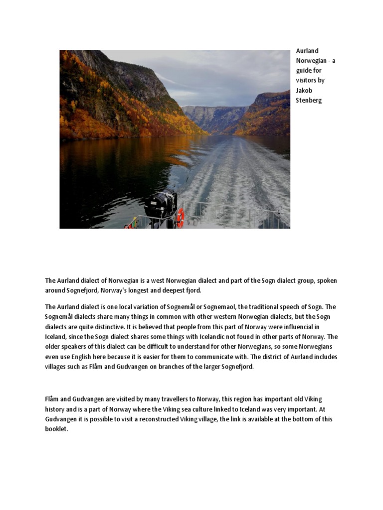 The Aurland Dialect Of Norwegian Flam English Language Norway